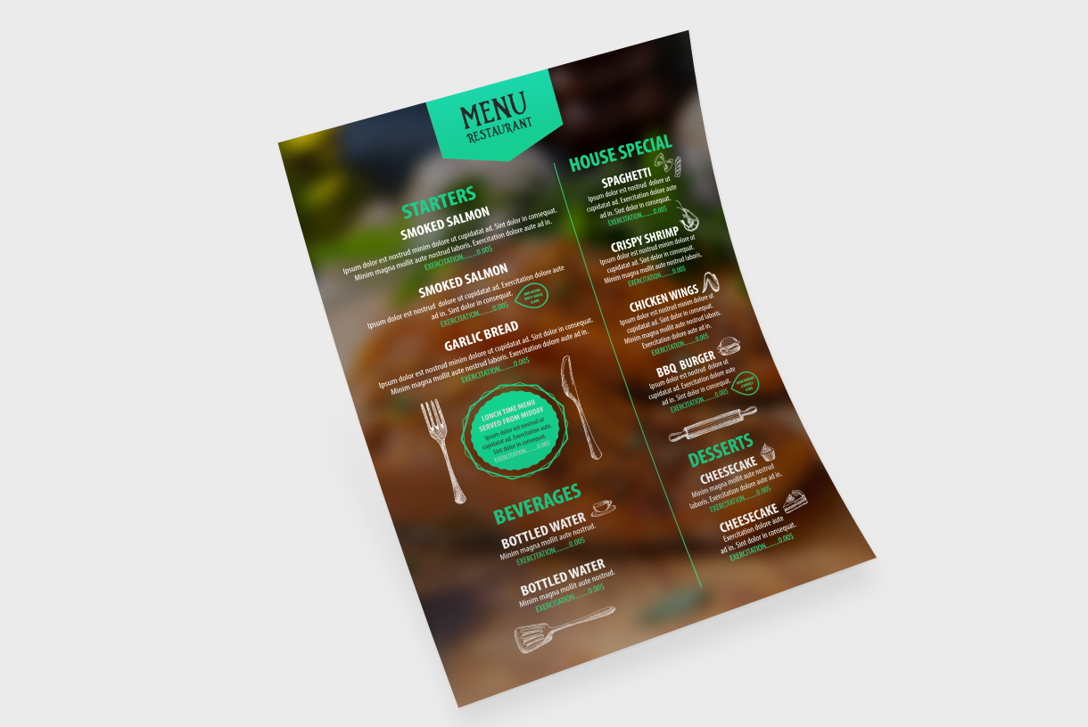Carte de menu PVC