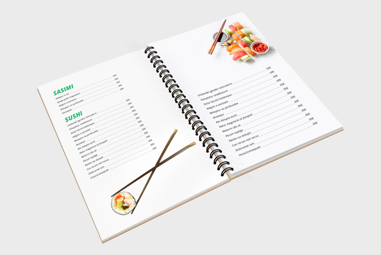 Carte de menu à reliure spirale