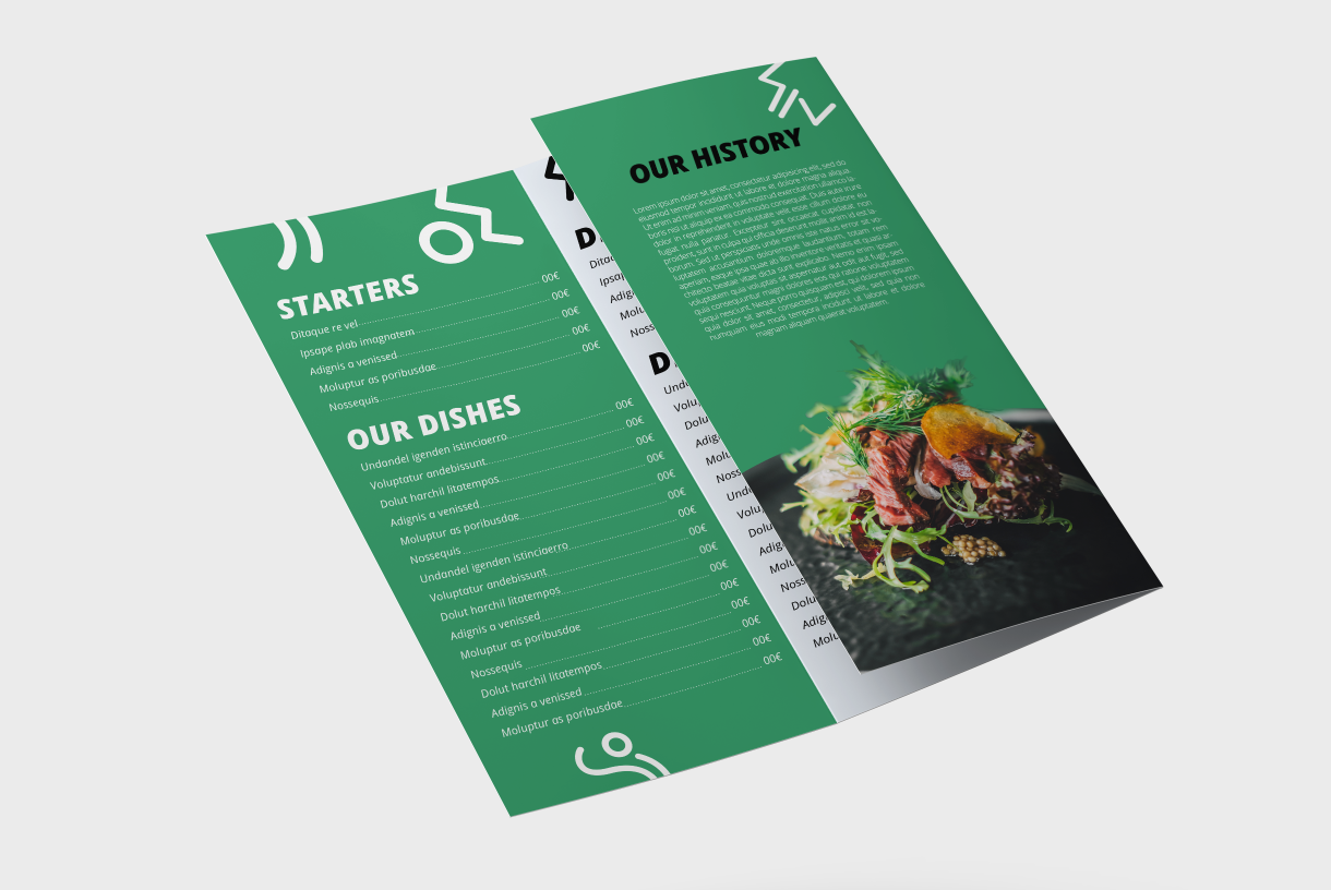 Carte de menu à pli roulé